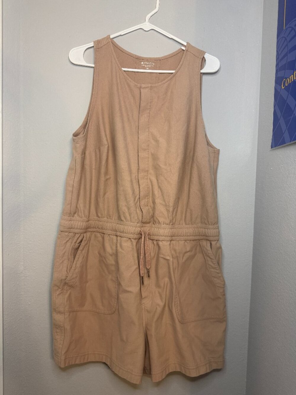 Athleta Romper Womens 1X Tan Sleeveless Drawstring Waist Casual Utility